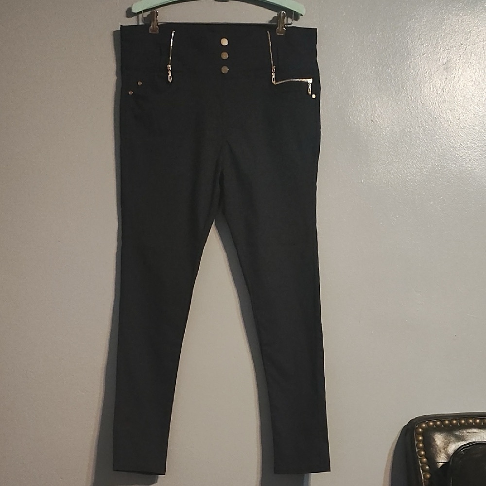 EUC BAE CITY Olive Green SKINNY Pants with Gold Accents AND Zipper Pulls